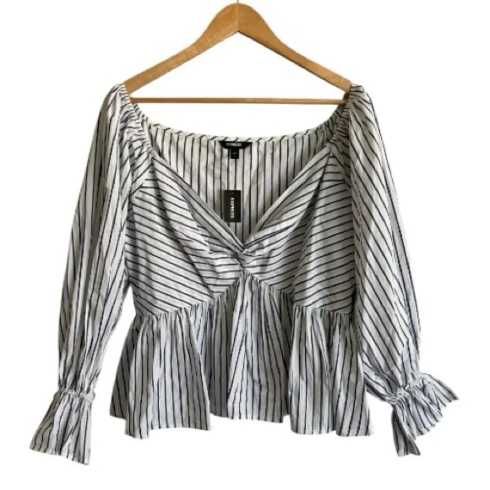 Express Striped Off The Shoulder Peplum Top Large